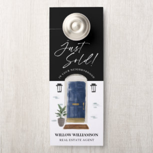 Just Sold Real Estate Agent Navy Watercolor Door Hanger