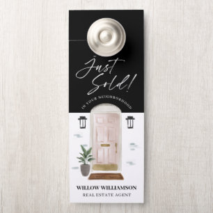 Just Sold Real Estate Agent Pink Watercolor Door Hanger
