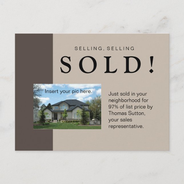 Just Sold Real Estate Postcard Taupe (Front)