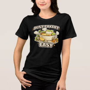 Just Take It Easy Cute Frog T-Shirt Cosy Tea Fro Tri-Blend Shirt