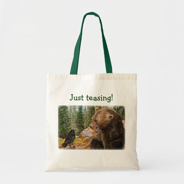 Just teasing! Crow Raven Bear wildlife tote bag (Front)