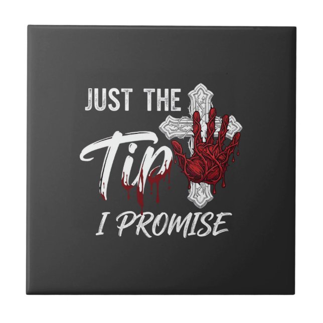 Just Tip Promise Halloween Bloody Hand Cross Ceramic Tile (Front)