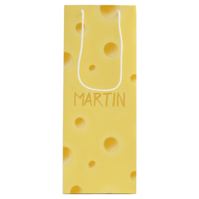 Just Too Cheesy! Personalised Swiss Cheese Wine Gift Bag (Front)