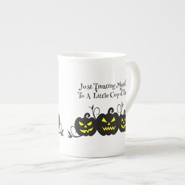 Just Treating Myself to Tea Jack O' Lantern Bone China Mug (Front Right)