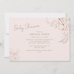 Just us Girls Blush & Gold Floral Baby Shower Invitation