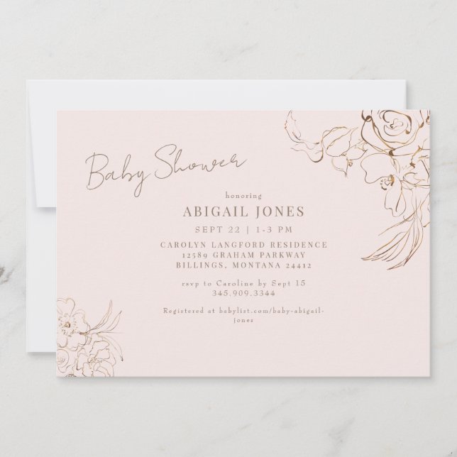 Just us Girls Blush & Gold Floral Baby Shower Invitation (Front)