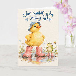 Just Waddling By to Say Hi! Cute Duck & Frog Card