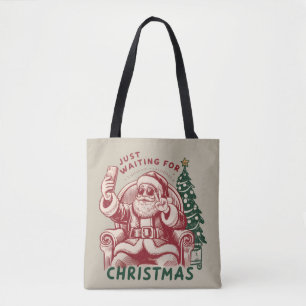 Just Waiting For Christmas Santa Claus Retro Funny Tote Bag