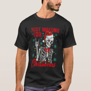 Just Waiting for Christmas Skeleton Rock Hand Sign T-Shirt