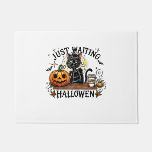 Just Waiting For Halloween Black Cat Lady Ice Coff Doormat