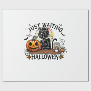 Just Waiting For Halloween Black Cat Lady Ice Coff Wrapping Paper