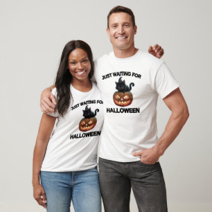 Just Waiting for Halloween Cute Cat & Jack O' Lant T-Shirt