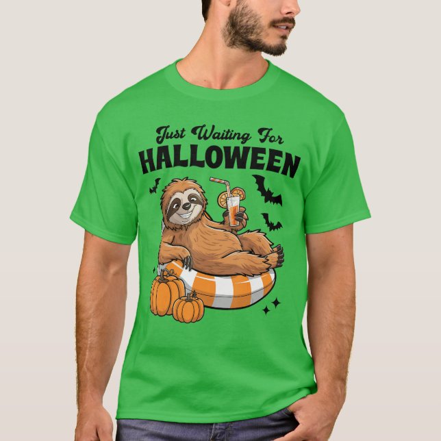 Just Waiting For Halloween Cute Lazy Sloth Hallowe T-Shirt (Front)