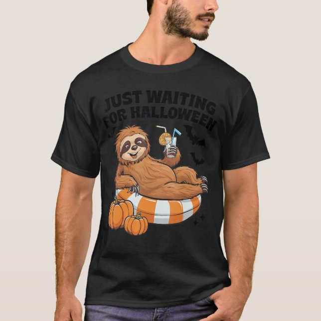 Just Waiting For Halloween Cute Lazy Sloth Hallowe T-Shirt (Front)