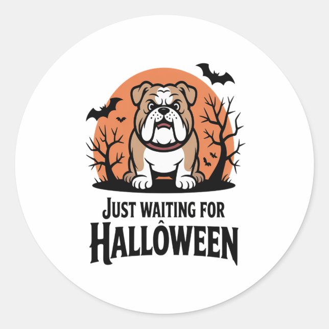 Just Waiting for Halloween Dog Classic Round Sticker (Front)