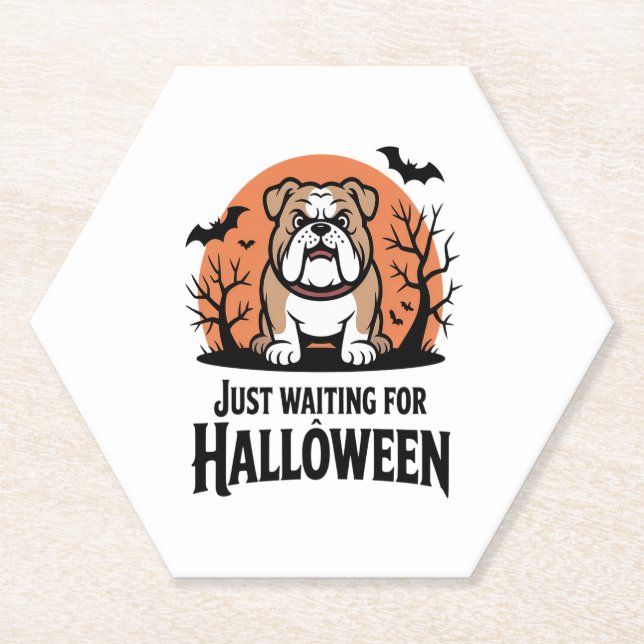 Just Waiting for Halloween Dog Paper Coaster (Front)