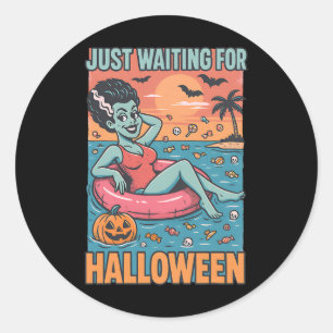 Just Waiting For Halloween Frankensteins Bride Classic Round Sticker