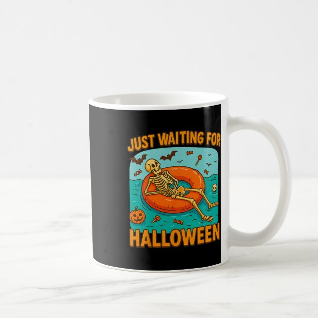 Just Waiting For Halloween Funny Skeleton Floating Coffee Mug (Right)