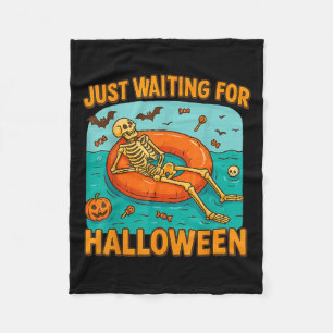 Just Waiting For Halloween Funny Skeleton Floating Fleece Blanket