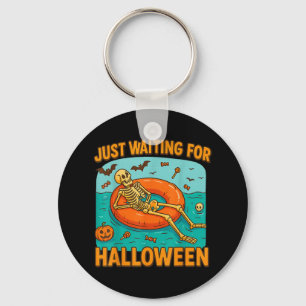 Just Waiting For Halloween Funny Skeleton Floating Key Ring