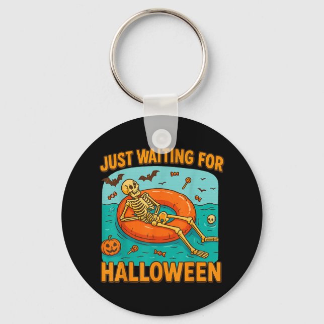 Just Waiting For Halloween Funny Skeleton Floating Key Ring (Front)