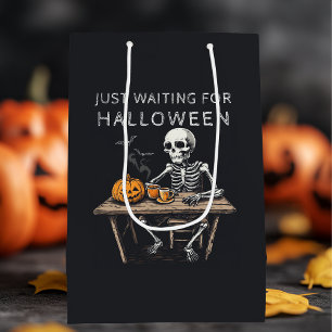 "Just Waiting for Halloween   Funny Skeleton Medium Gift Bag