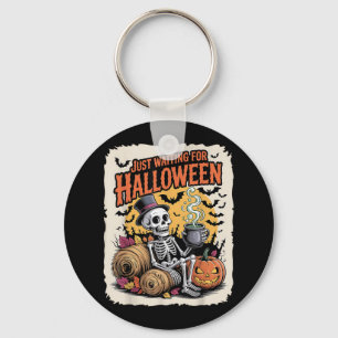 Just Waiting For Halloween _ Funny Skeleton Pumpki Key Ring