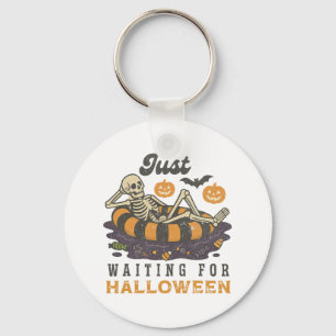 Just Waiting For Halloween Funny Skeleton Spooky S Key Ring