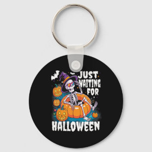 Just Waiting For Halloween Funny Skeleton Spooky S Key Ring