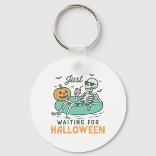 Just Waiting For Halloween Funny Skeleton Spooky S Key Ring