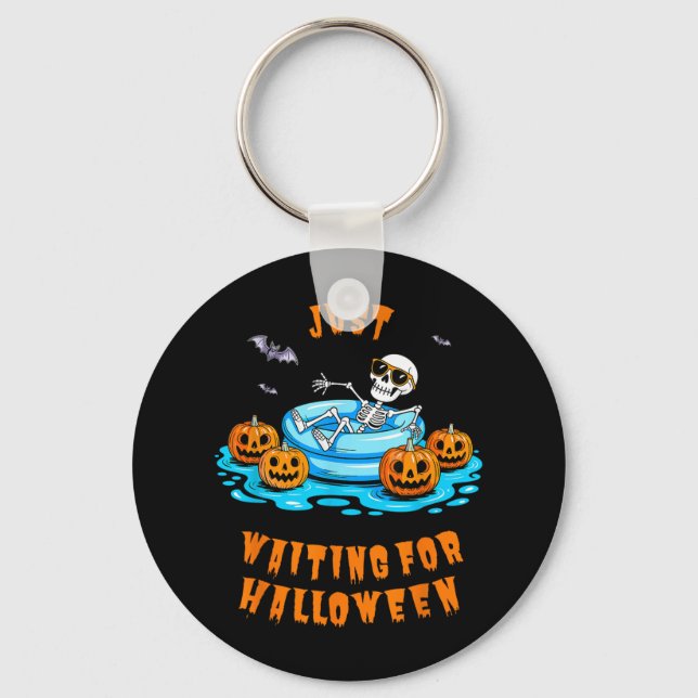 Just Waiting For Halloween Funny Skeleton Summer  Key Ring (Front)