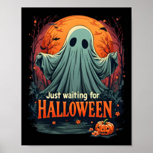 Just Waiting For Halloween Funny Spooky Season Gra Poster