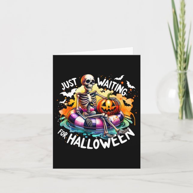 Just Waiting For Halloween Jack O Lantern Skeleton Card (Front)