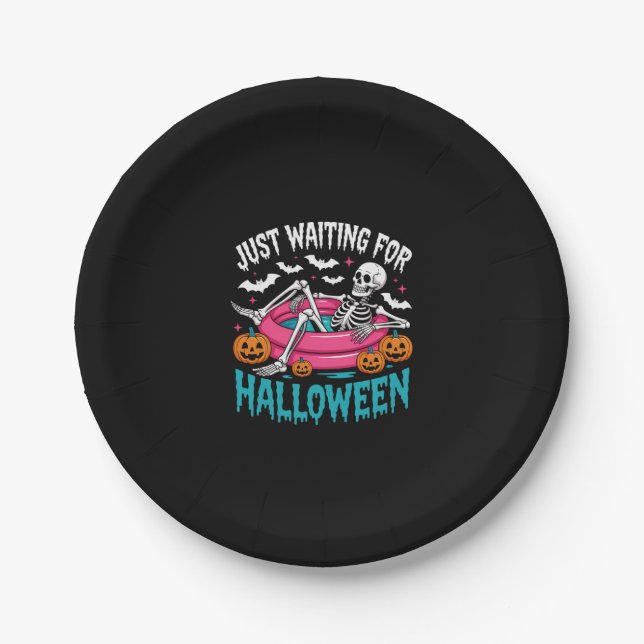 Just Waiting For Halloween Png Paper Plate (Front)