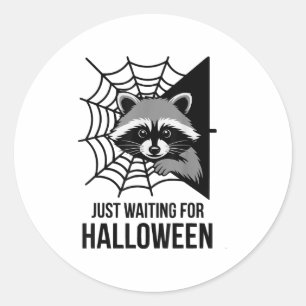 Just Waiting For Halloween Racoon Cute Print Classic Round Sticker