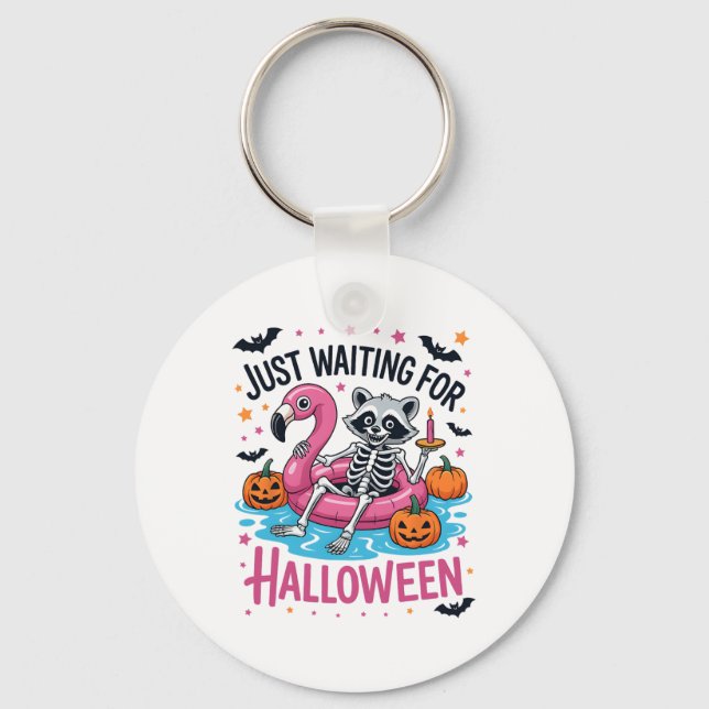 Just Waiting For Halloween Racoon  Key Ring (Front)