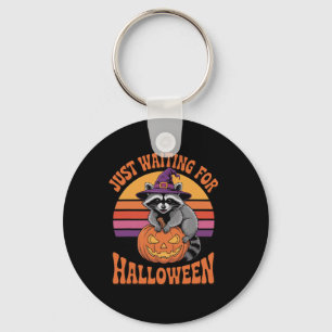 Just Waiting For Halloween Racoon Pumpkin Witch H Key Ring