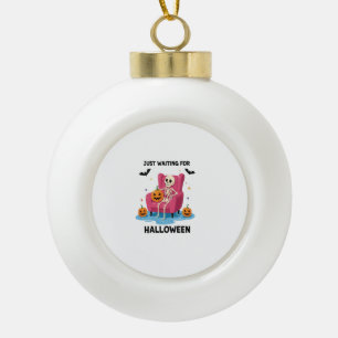 Just Waiting for Halloween Skeleton Ceramic Ball Christmas Ornament