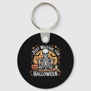 Just Waiting For Halloween Skeleton Coffee Spooky Key Ring