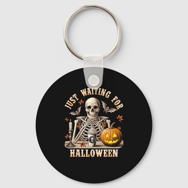 Just Waiting For Halloween Skeleton Coffee Spooky  Key Ring (Front)