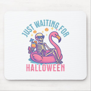 Just Waiting For Halloween Skeleton Flamingo Beach Mouse Pad