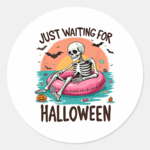 Just Waiting For Halloween Skeleton Humour Classic Round Sticker
