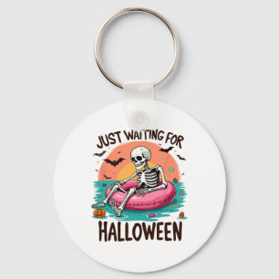 Just Waiting For Halloween Skeleton Humour  Key Ring