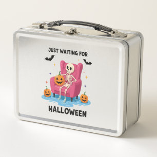 Just Waiting for Halloween Skeleton Metal Lunch Box