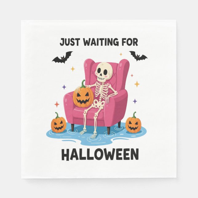 Just Waiting for Halloween Skeleton Napkin (Front)