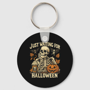 Just Waiting For Halloween Skeleton Pumpkin Coffee Key Ring