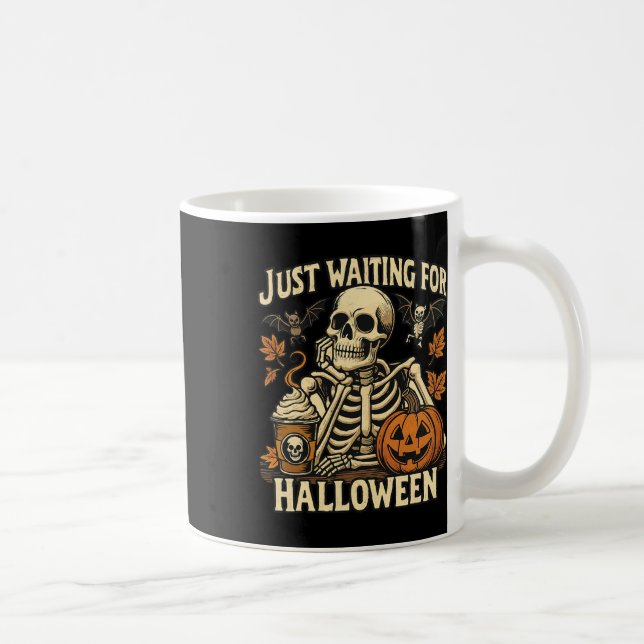 Just Waiting For Halloween Skeleton Pumpkin Coffee Mug (Right)