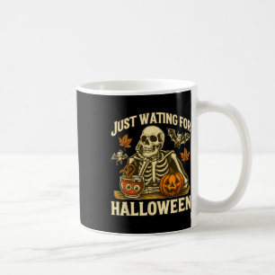 Just Waiting For Halloween Skeleton Pumpkin Design Coffee Mug
