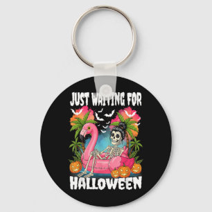 Just Waiting For Halloween Skeleton Spooky Summer Key Ring
