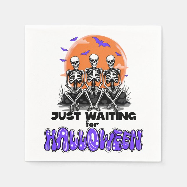 Just Waiting for Halloween, Spooky Cute Skeleton Napkin (Front)